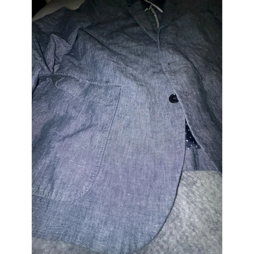 (CL) Express Photographer Fitted 44R Blue Chambray Sport Coat Blazer Mens